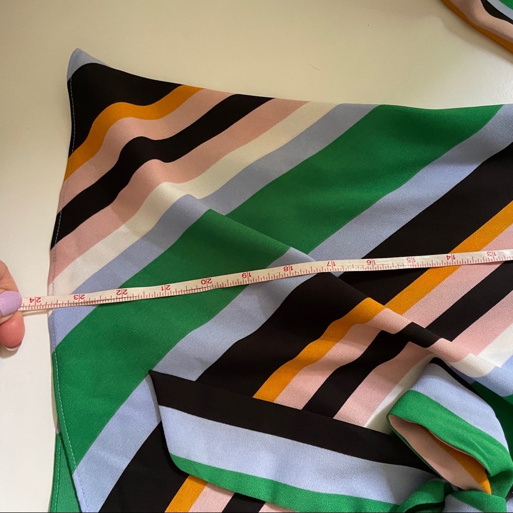 Bar III Green, Black, Blue, Yellow Striped Wrap Style Top New with Tags - Picture 8 of 12